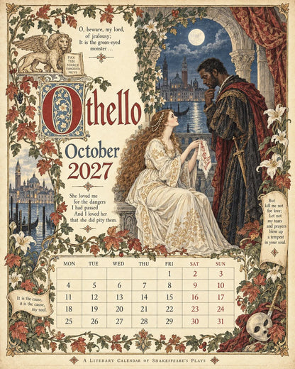 🎁A Shakespearean Year 2027 – 12 Plays Through the Seasons | Vintage Illustrated Wall Calendar