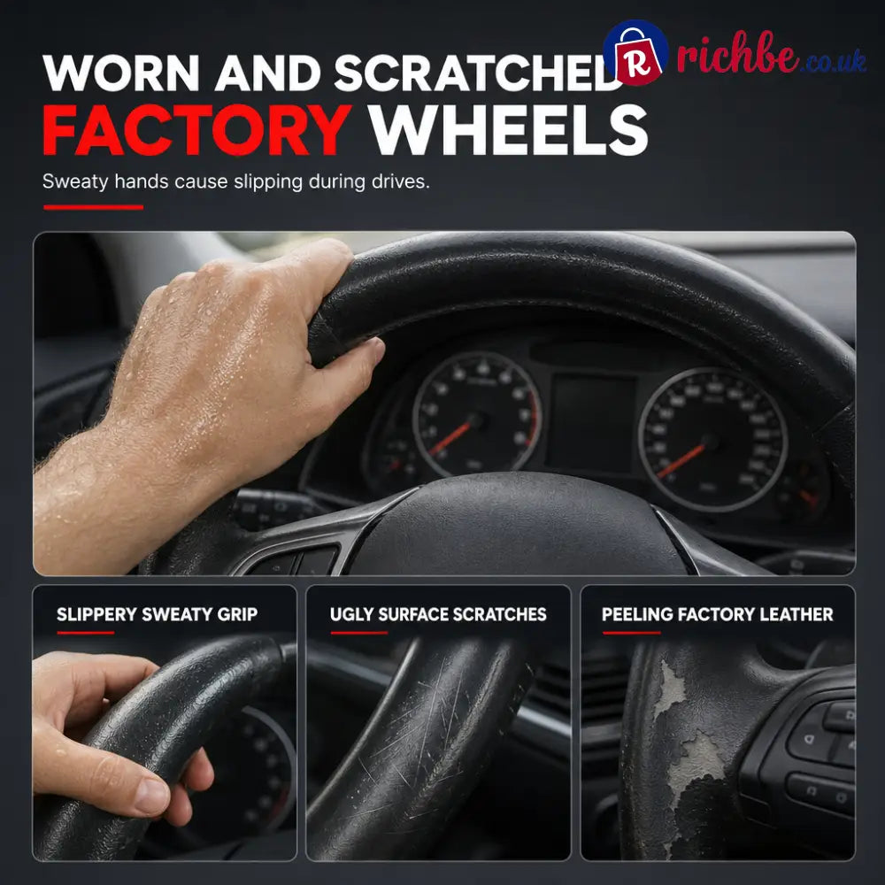 5D Carbon Fiber and Nappa Leather Car Steering Wheel Cover Breathable Sweat Absorbing Non Slip Steering Wheel Protector