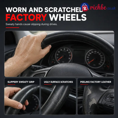 5D Carbon Fiber and Nappa Leather Car Steering Wheel Cover Breathable Sweat Absorbing Non Slip Steering Wheel Protector
