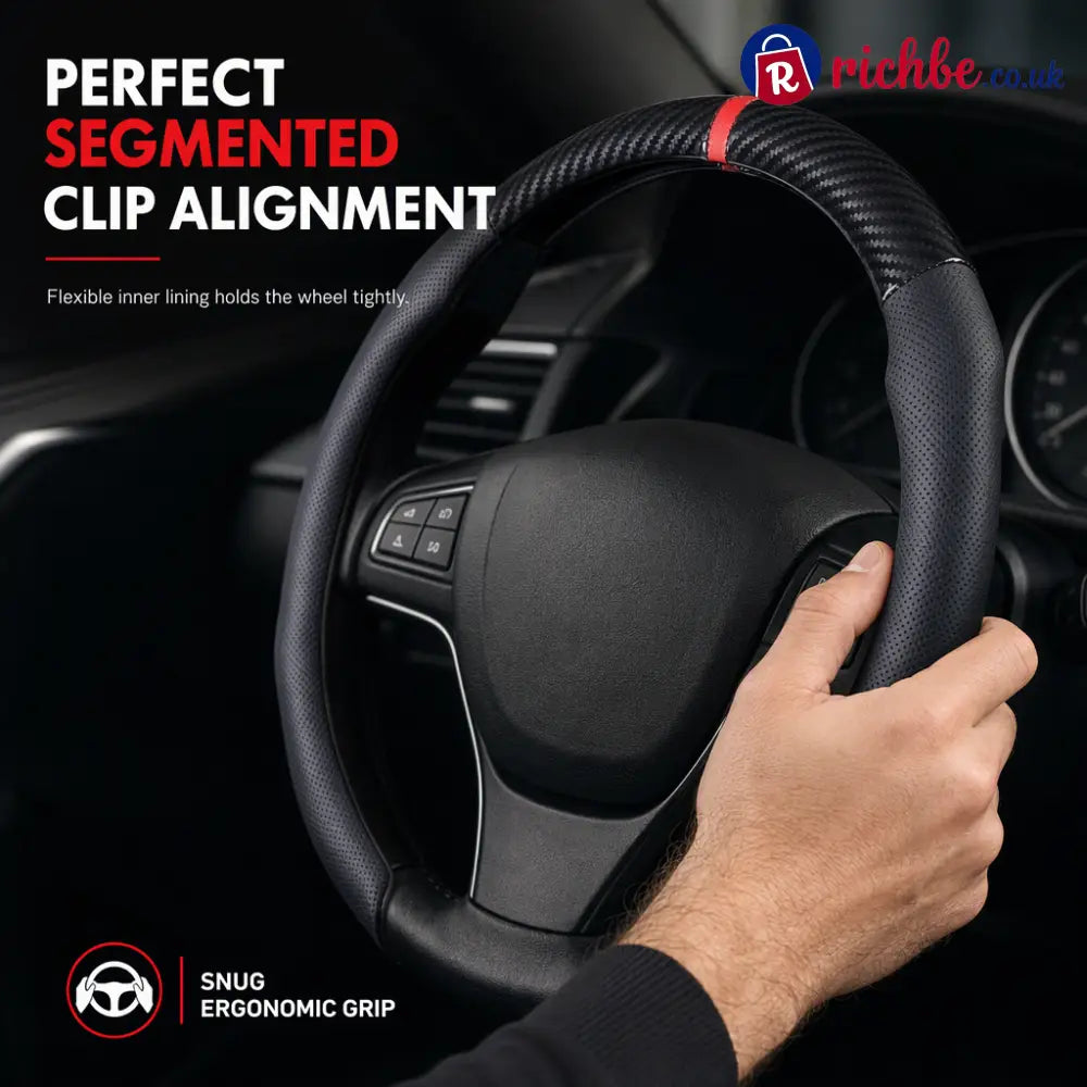 5D Carbon Fiber and Nappa Leather Car Steering Wheel Cover Breathable Sweat Absorbing Non Slip Steering Wheel Protector
