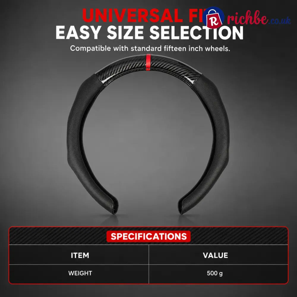 5D Carbon Fiber and Nappa Leather Car Steering Wheel Cover Breathable Sweat Absorbing Non Slip Steering Wheel Protector