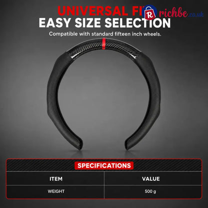 5D Carbon Fiber and Nappa Leather Car Steering Wheel Cover Breathable Sweat Absorbing Non Slip Steering Wheel Protector