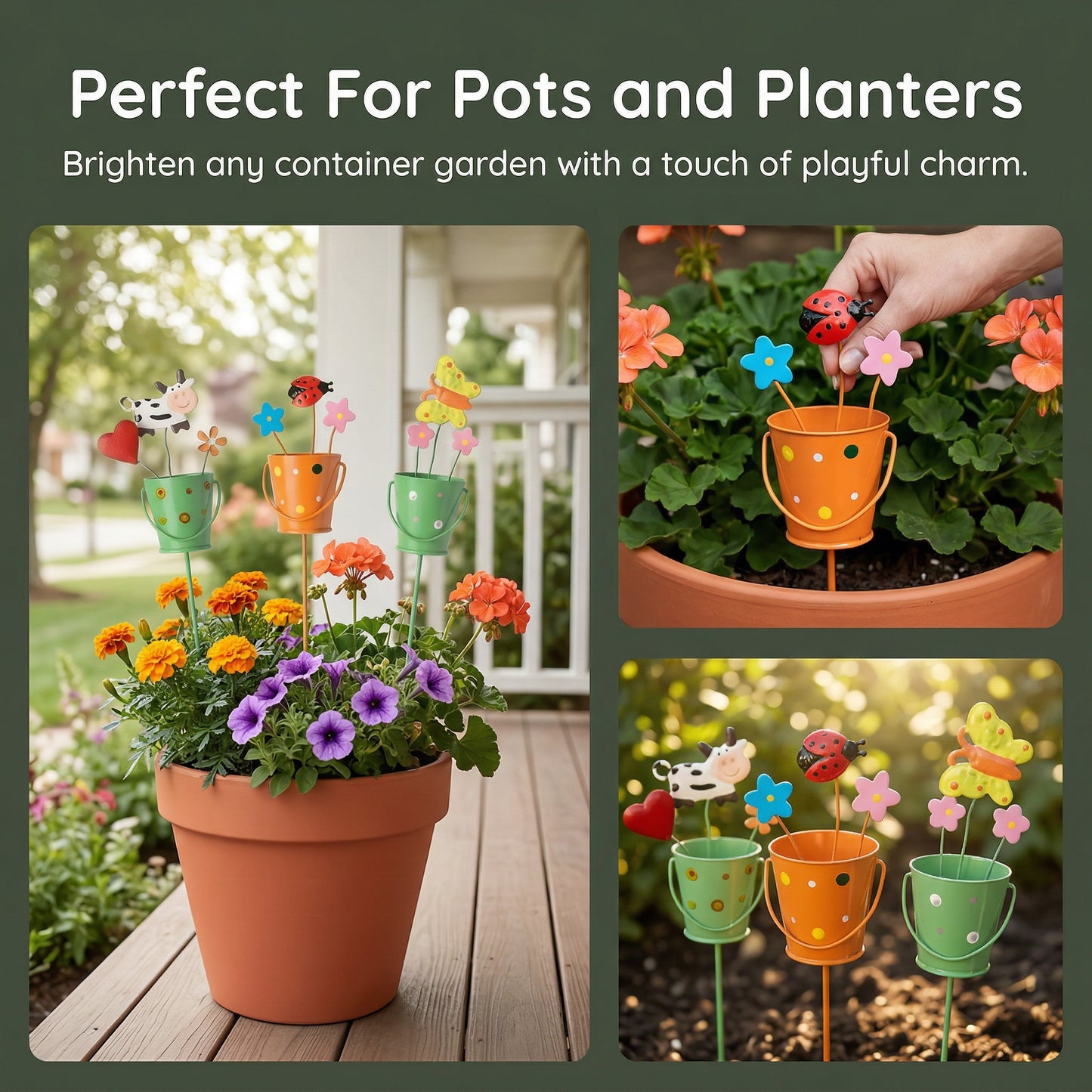 🪴Set of 3 Metal Flower Pot Garden Stakes
