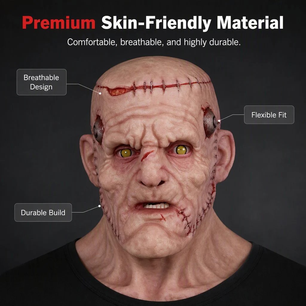 ⭐👹 Stitched Monster Full-Head Silicone Horror Mask | Costume Piece