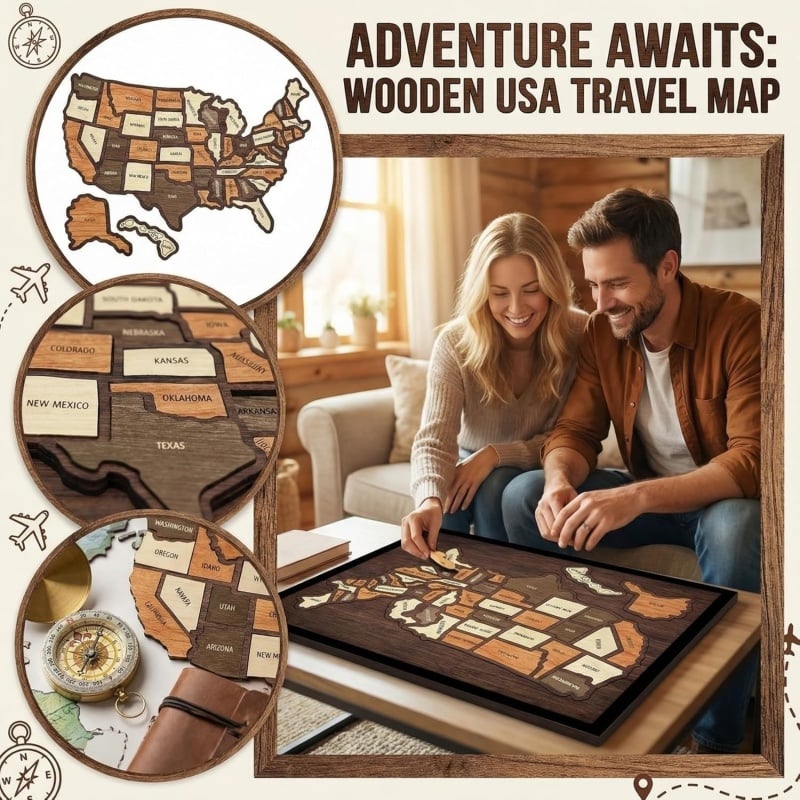 Wooden USA Travel Map Puzzle🧩A Stylish Way to Track Your Journey