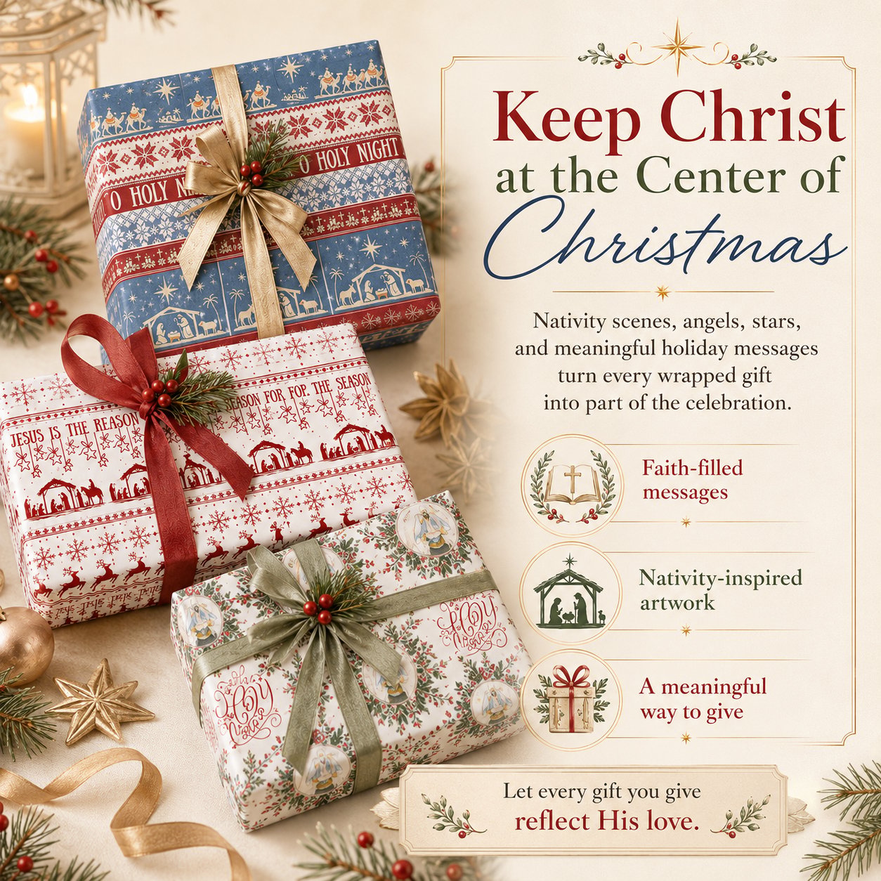 ✝️ Jesus Is The Reason For The Season🎄🎁Christian Christmas Wrapping Paper