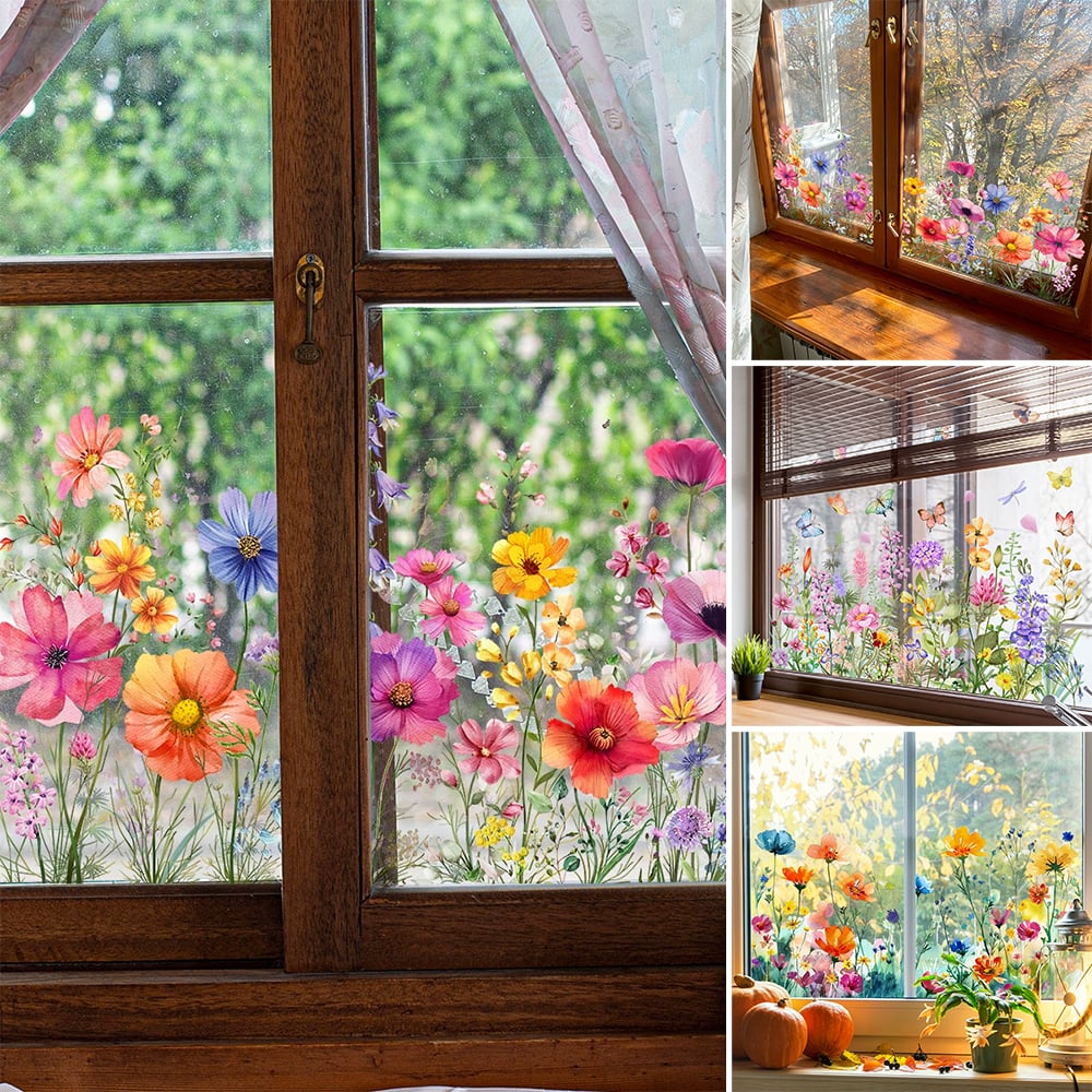 📢📢50% OFF !! ⏰Colorful Floral Bouquet Window Sticker – Vibrant design, easy peel & removable – Perfect for home, cafe & spring decor ✨