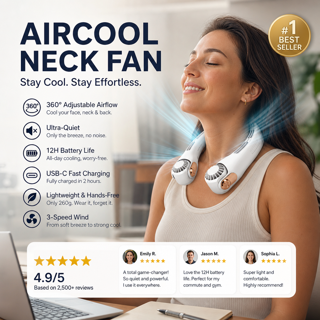 🌀 LIMITED-TIME 30% OFF! 💥 360° Rotating Neck Fan – Ultra Quiet, 3 Speeds, Hands-Free, Long Battery ✨