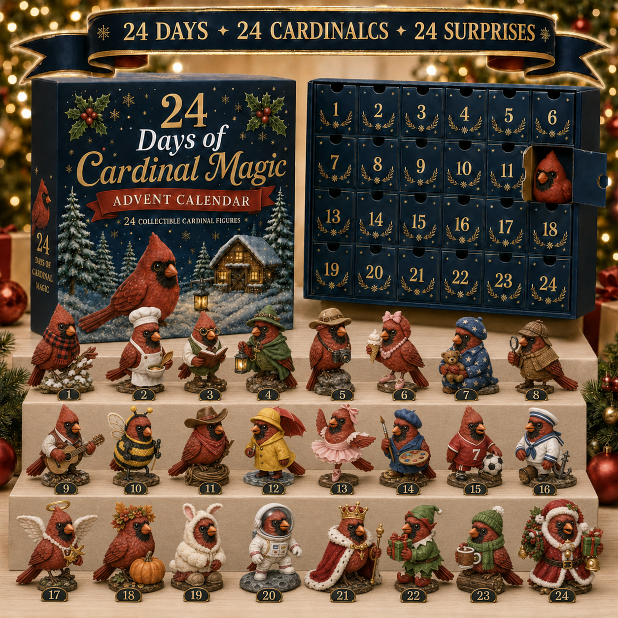 🐦 24 Days of Cardinal Magic Advent Calendar – 24 Collectible Christmas Cardinal Surprises