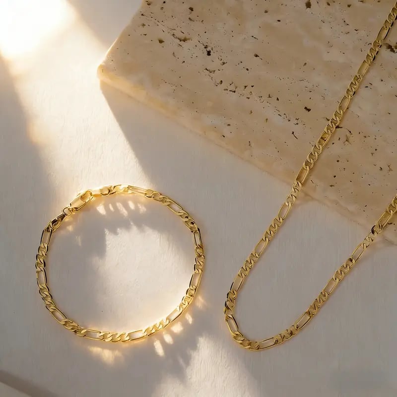 😍Elegant 2-Piece 18K Gold Jewelry Set – Bracelet & Necklace for Men & Women