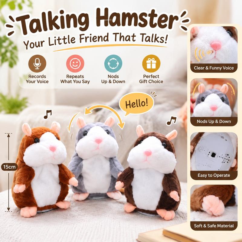 🐹 Last Day Special！✨Talking Hamster Plush – repeats whatever you say, auto head-shaking, hilarious fun for kids & adults.🎁