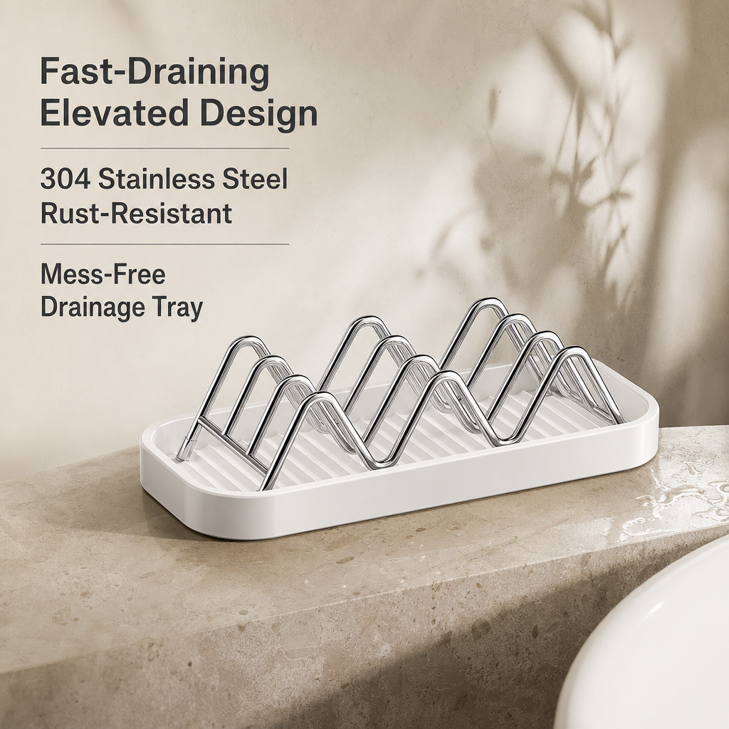 ✨Wavy stainless steel soap dish, suitable for holding soap and sponges💧