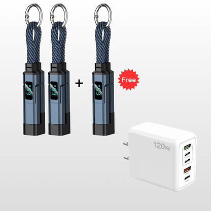 🔥🔌 4-in-1 Charging Cable with Digital Display & Keychain – Fast-Charging, Kink-Resistant & Compact