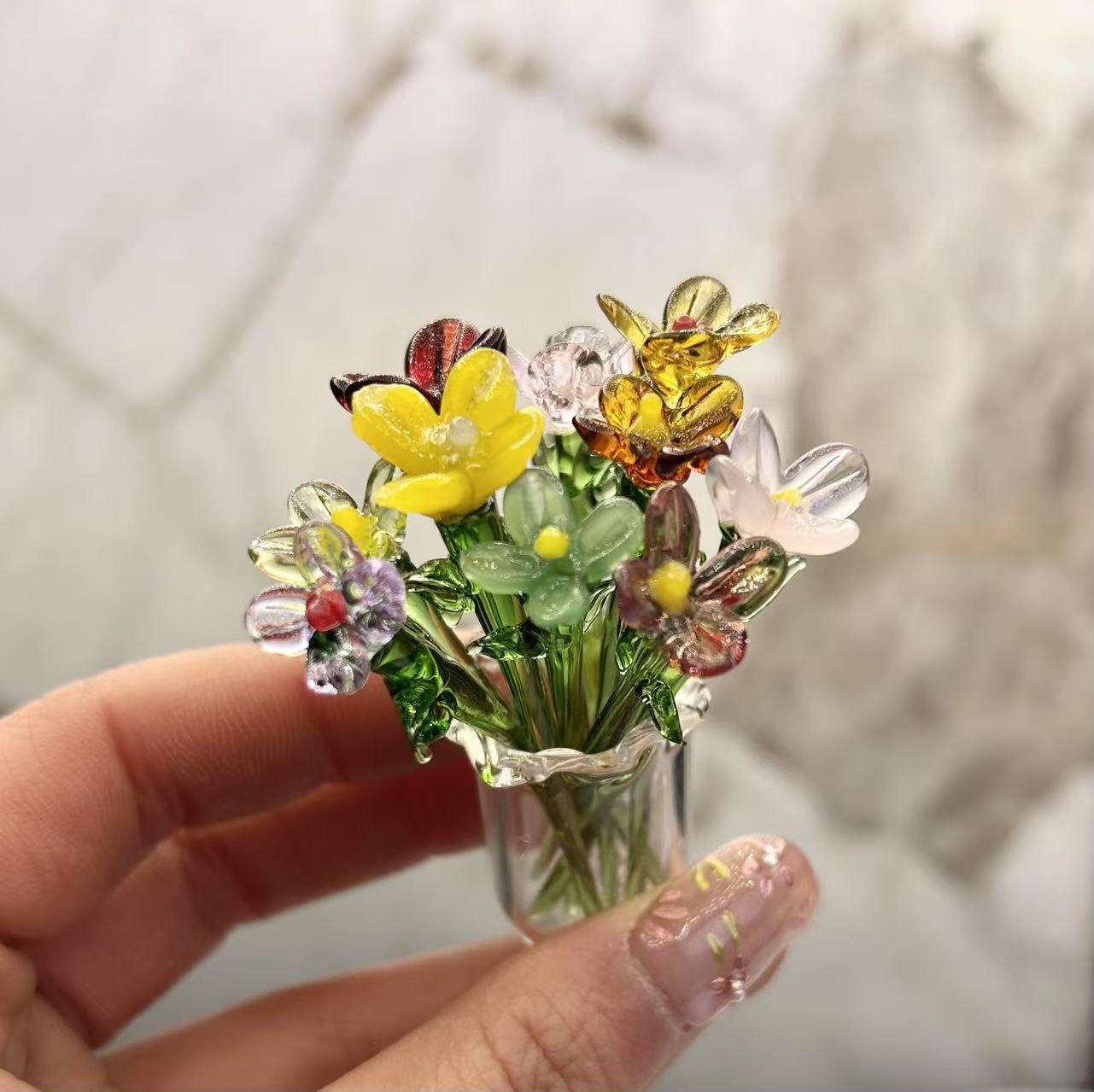 🌸Mini Glass Flower Ornament Crafts Artificial Flower Floral Figurine