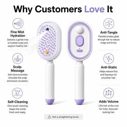 💖Scalp Massager Comb💆‍♀️ – Self-Cleaning 🧼, Tangle-Free ✂️ & Frizz-Control Hair Brush with Soothing Mist Spray 💨✨ | Perfect for Dry, Brittle Hair 💧🌟