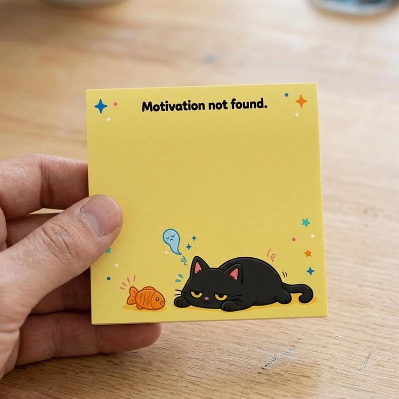 🐾 Sassy Black Cat Sticky Notes – 4 Funny 3" × 3" Memo Pads for Work, School & Home