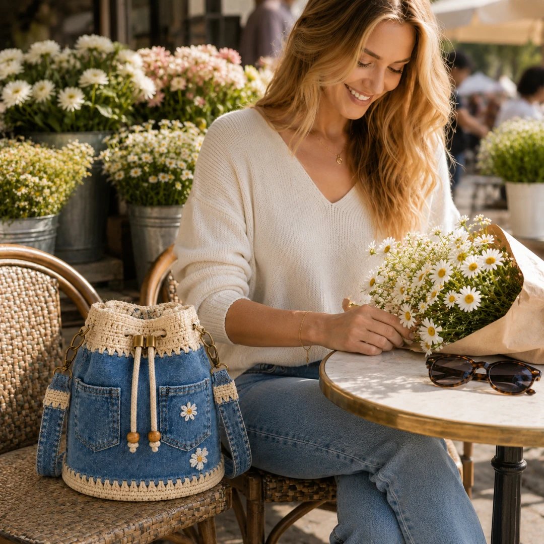 🔥HOT SALE 40% OFF✨👜Handmade Denim Crochet Bucket Bag