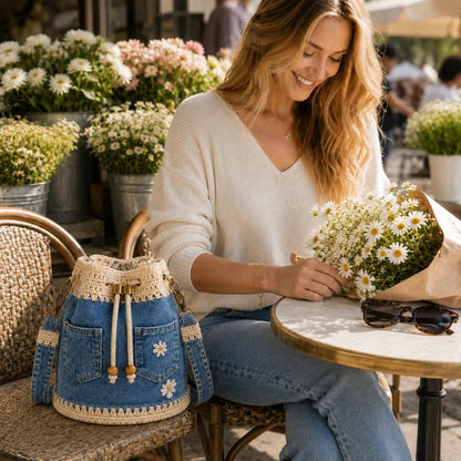 🔥HOT SALE 40% OFF✨👜Handmade Denim Crochet Bucket Bag
