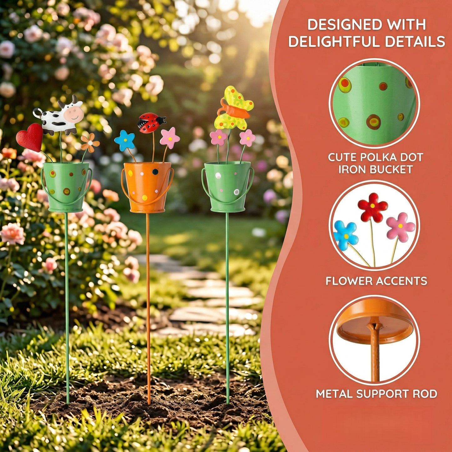 🪴Set of 3 Metal Flower Pot Garden Stakes