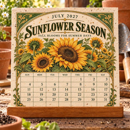 🌱 2027 Heirloom Garden Plantable Seed Calendar | 12 Plantable Months with Vintage Botanical Art & Wooden Stand 🌼