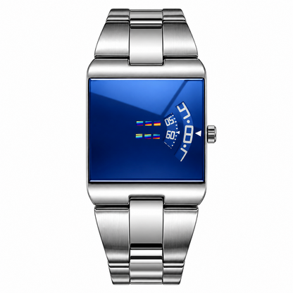 ✨Men's Square Face Quartz Watch – Gold Stainless Steel Band Unique Dial Design, Business Casual Fashion Wristwatch