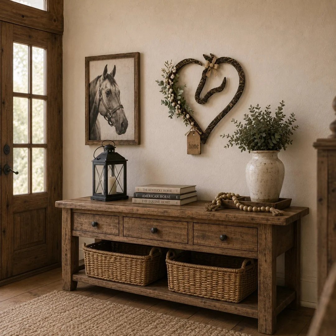 🏠 ✨Rustic Horse Heart Wall Decor with Greenery – Farmhouse Equestrian Home Accent