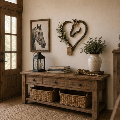 🏠 ✨Rustic Horse Heart Wall Decor with Greenery – Farmhouse Equestrian Home Accent