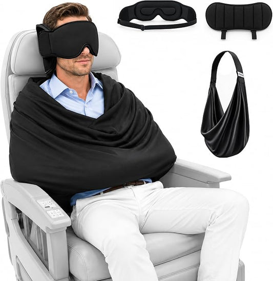 🥳2026 HOT SALE🥳💞50K+ SOLD!3-in-1 Travel Pillow with Eye Mask – Neck Support for Airplane, Car & Train