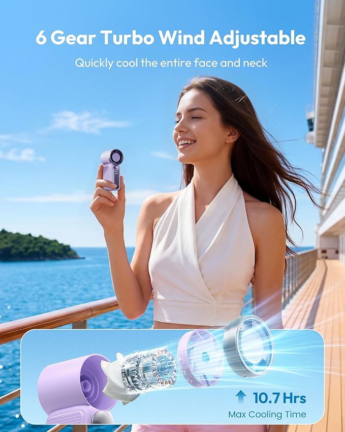 💨Mini Handheld Fan with LED Display –👍5-Speed Turbo Pocket size Fan.✨USB Rechargeable, High-Speed Cooling for Travel & Makeup. Perfect  Gift.  Portable Refrigeration