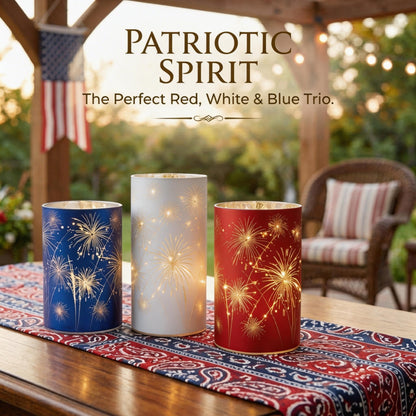 🎇Celebration Firework Lanterns – Premium Patriotic Red, White & Blue Trio