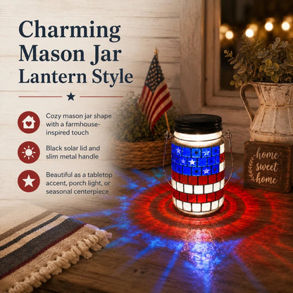 🔥4th of July Solar Patriotic Mason Jar Lantern