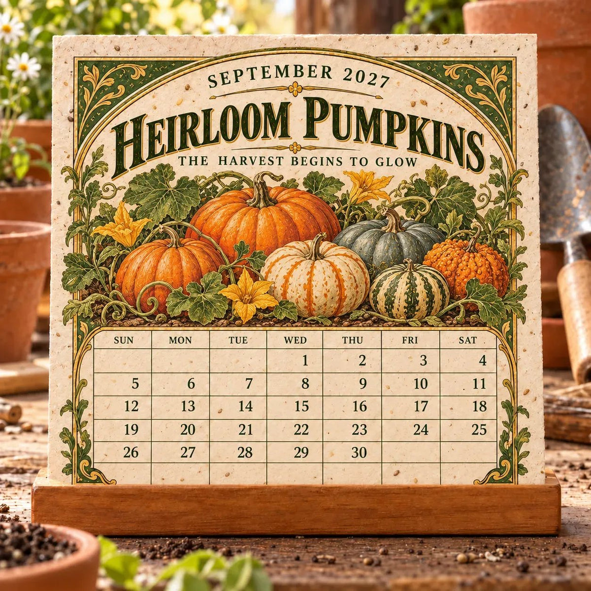 🌱 2027 Heirloom Garden Plantable Seed Calendar | 12 Plantable Months with Vintage Botanical Art & Wooden Stand 🌼