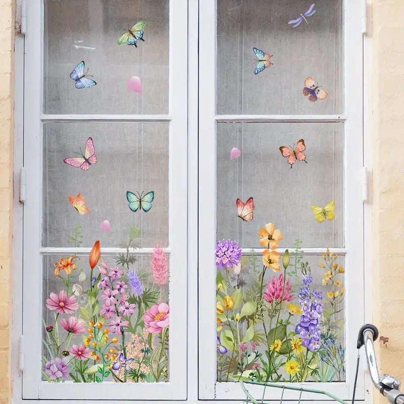 📢📢50% OFF !! ⏰Colorful Floral Bouquet Window Sticker – Vibrant design, easy peel & removable – Perfect for home, cafe & spring decor ✨