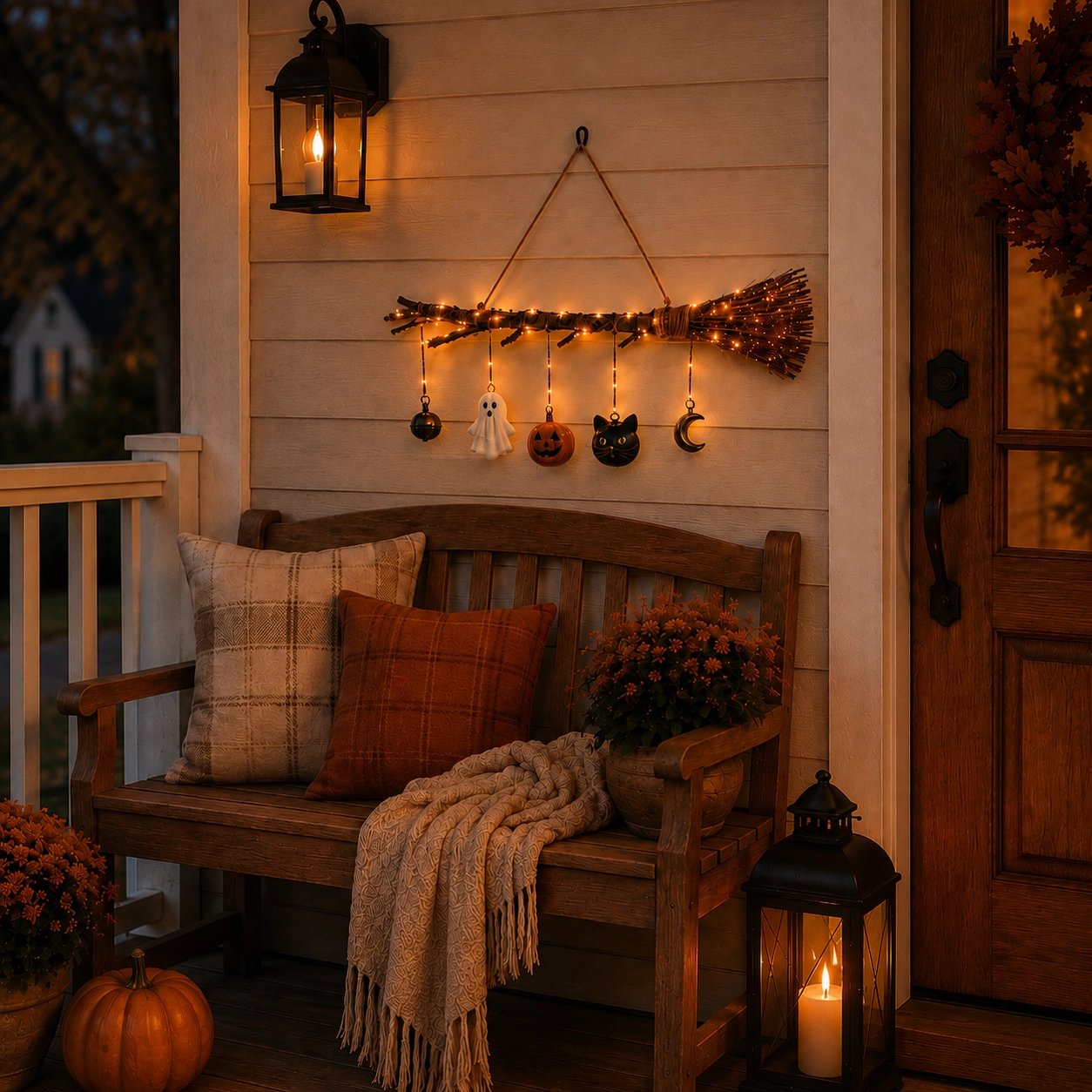 🍂 Lighted Fall Broom Wall Hanging – Cozy Halloween & Autumn Decor