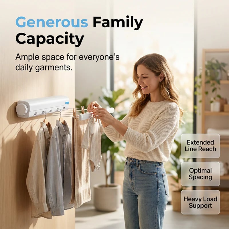 🔥Retractable Multi‑Line Clothesline Dryer｜Wall‑Mounted Space‑Saving Drying Line for Indoor & Outdoor Use