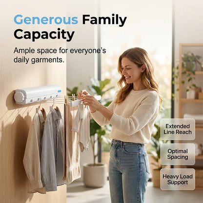 🔥Retractable Multi‑Line Clothesline Dryer｜Wall‑Mounted Space‑Saving Drying Line for Indoor & Outdoor Use