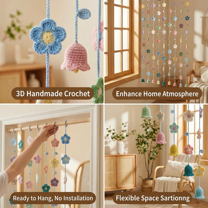 Hand-Crocheted Flower Door Curtain, Multi-Color Floral & Bell Orchid Design, Bedroom Decor, Trendy Gift