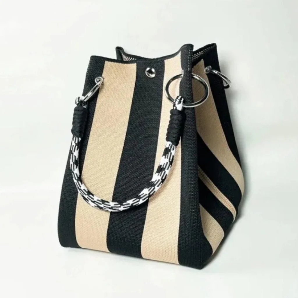 📢📢40% OFF !! ⏰🌴 Boho Striped Knit Bucket Handbag for Women – Handmade Summer Beach Shoulder Bag
