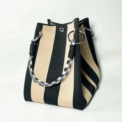 📢📢40% OFF !! ⏰🌴 Boho Striped Knit Bucket Handbag for Women – Handmade Summer Beach Shoulder Bag