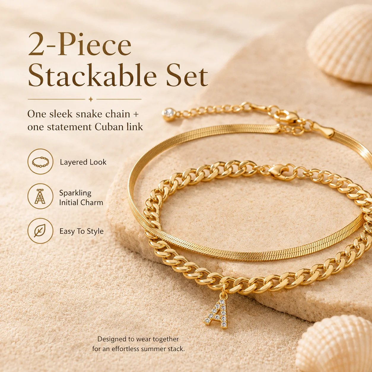 ✨ Gold Initial Anklet – 14K Gold Plated, Waterproof Adjustable Letter Pendant, Stackable Beach Jewelry