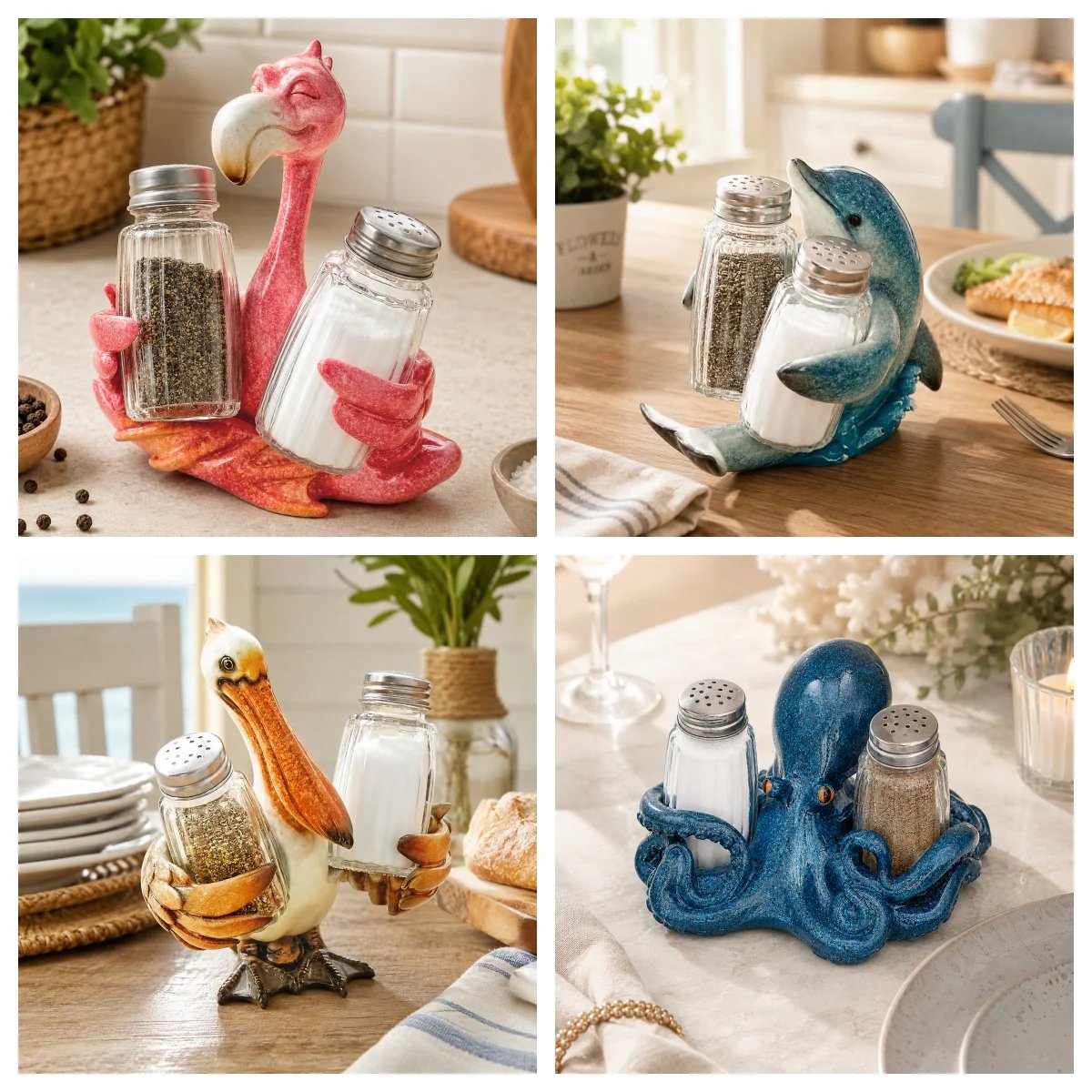 🤣Coastal Animal Salt & Pepper Shaker Holder Set