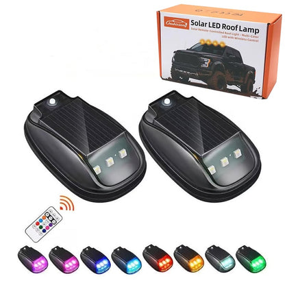 🔥Solar-powered RGB strobe light on car roof with remote control💡