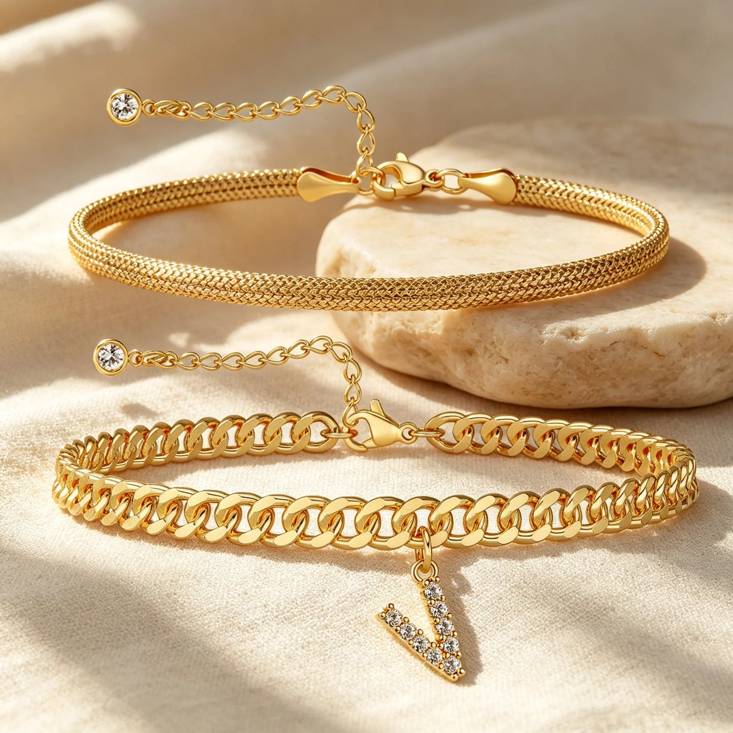 ✨ Gold Initial Anklet – 14K Gold Plated, Waterproof Adjustable Letter Pendant, Stackable Beach Jewelry