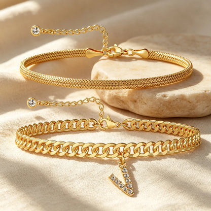 ✨ Gold Initial Anklet – 14K Gold Plated, Waterproof Adjustable Letter Pendant, Stackable Beach Jewelry