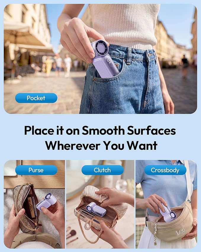 💨Mini Handheld Fan with LED Display –👍5-Speed Turbo Pocket size Fan.✨USB Rechargeable, High-Speed Cooling for Travel & Makeup. Perfect  Gift.  Portable Refrigeration