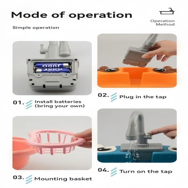 Cute Kitchen Sink Toy Set with Water Faucet