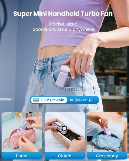 💨Mini Handheld Fan with LED Display –👍5-Speed Turbo Pocket size Fan.✨USB Rechargeable, High-Speed Cooling for Travel & Makeup. Perfect  Gift.  Portable Refrigeration