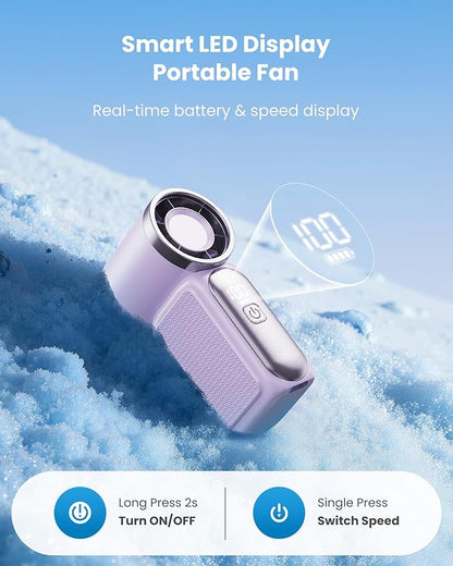 💨Mini Handheld Fan with LED Display –👍5-Speed Turbo Pocket size Fan.✨USB Rechargeable, High-Speed Cooling for Travel & Makeup. Perfect  Gift.  Portable Refrigeration