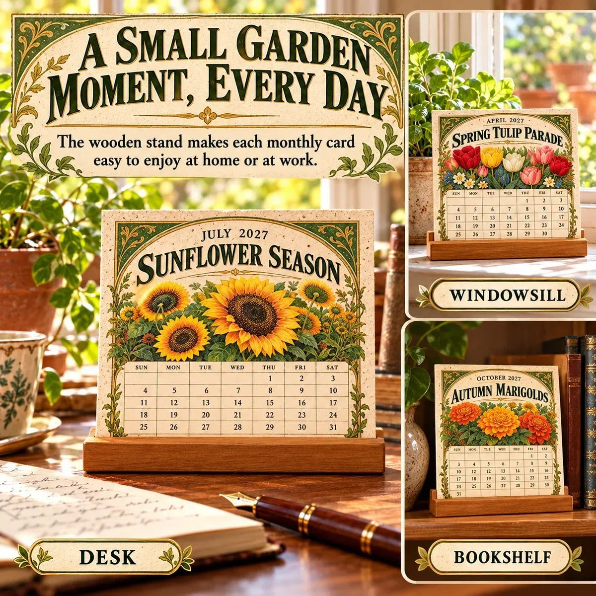 🌱 2027 Heirloom Garden Plantable Seed Calendar | 12 Plantable Months with Vintage Botanical Art & Wooden Stand 🌼