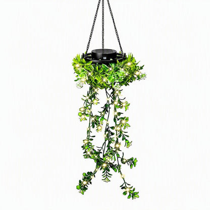 Solar Hanging Basket Light with Artificial Greenery – Waterproof Warm White LED